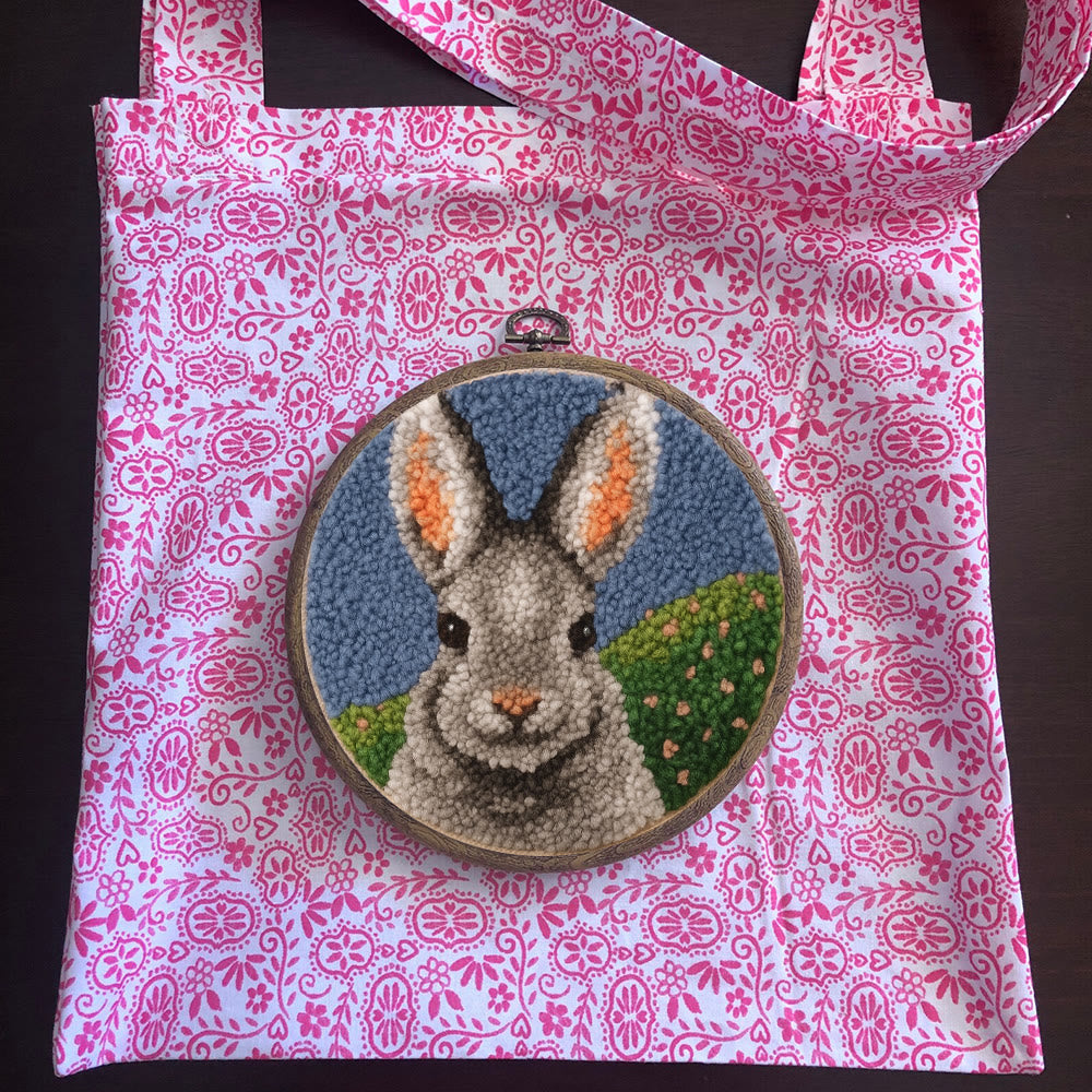 Lovely Grey Rabbit Punch Needle Kit - Diy Needlepoint For Beginner | Nice Handmade Craft - image 11
