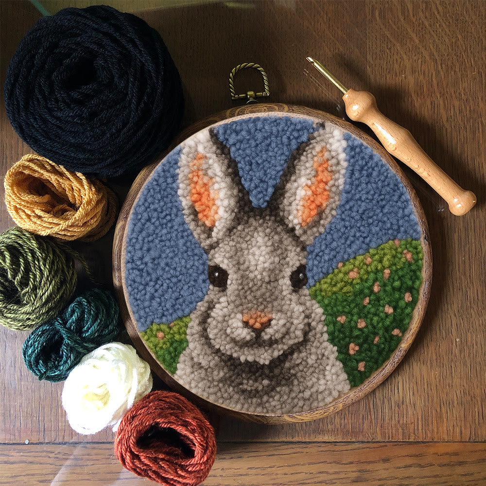 Lovely Grey Rabbit Punch Needle Kit - Diy Needlepoint For Beginner | Nice Handmade Craft - image 8
