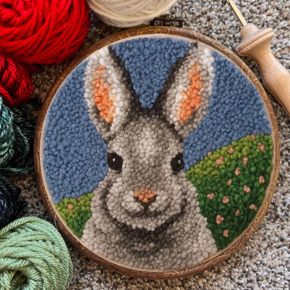 Lovely Grey Rabbit Punch Needle Kit - Diy Needlepoint For Beginner | Nice Handmade Craft - image 7
