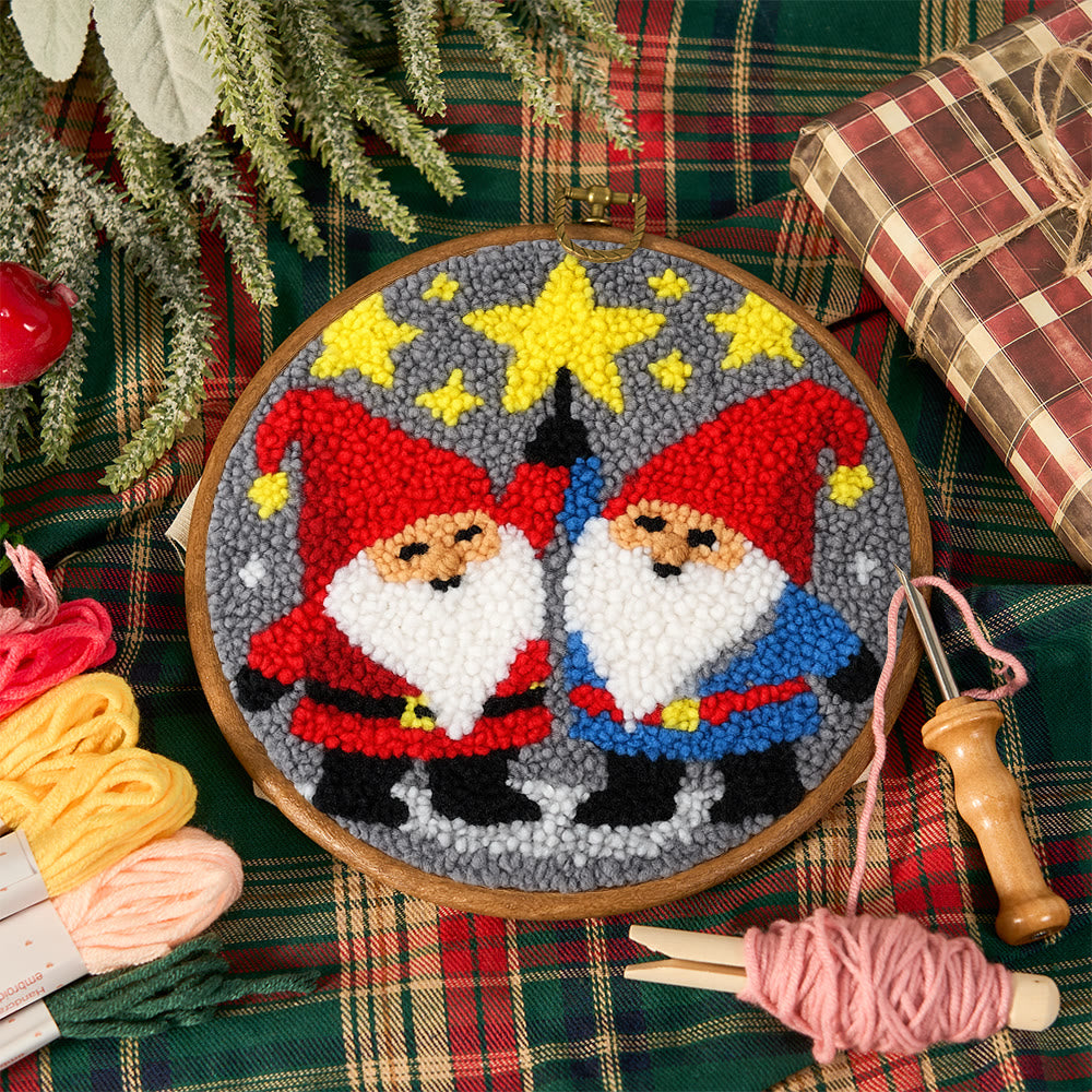 Starry Night Gnomes Punch Needle Kit - Diy Christmas Coaster | Perfect Craft For Beginner  - image 1