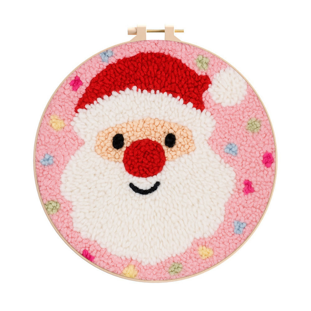 Adorable Santa Claus Punch Needle Kit - Christmas Celebration Gift | Perfect Diy Handicraft For Kid  - 8 inch Hoop Kit - image 0