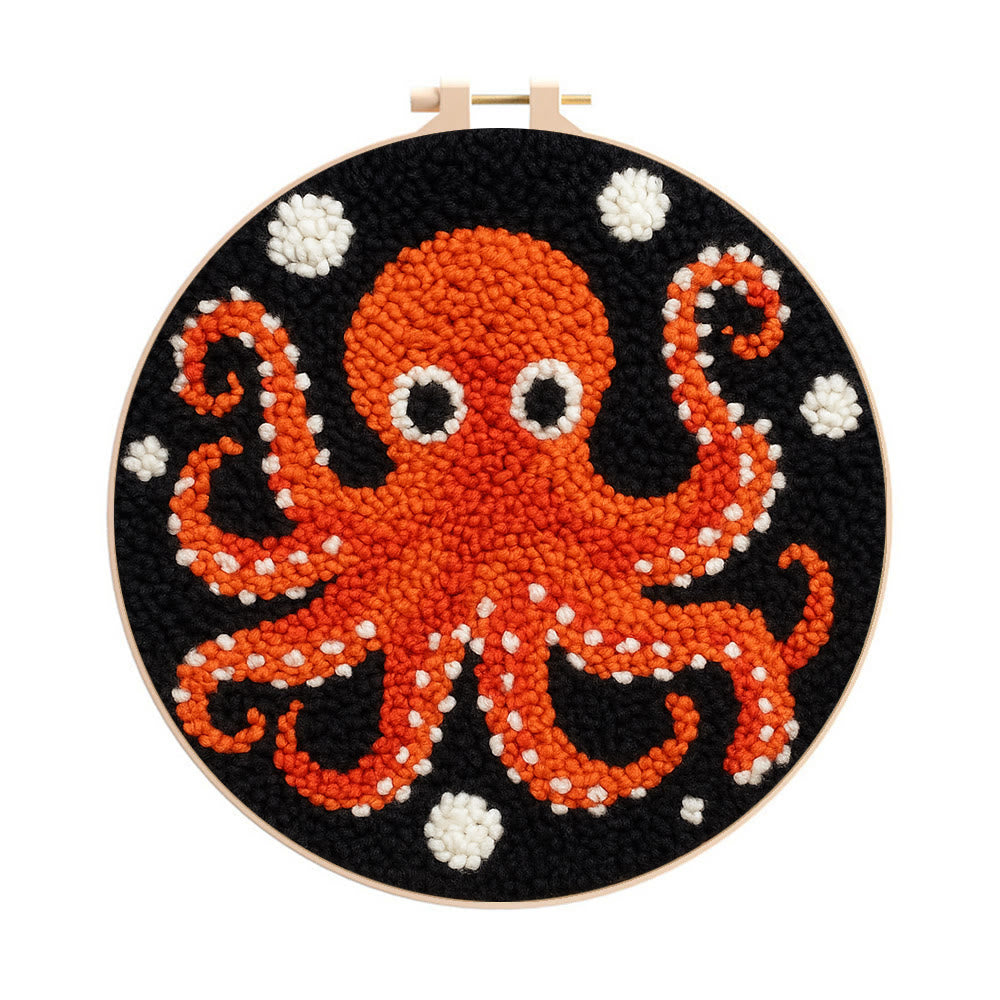 Funny Octopus Punch Needle Kit - Creative Handmade Coaster | Unique Home Decor - 8 inch Hoop Kit - image 0
