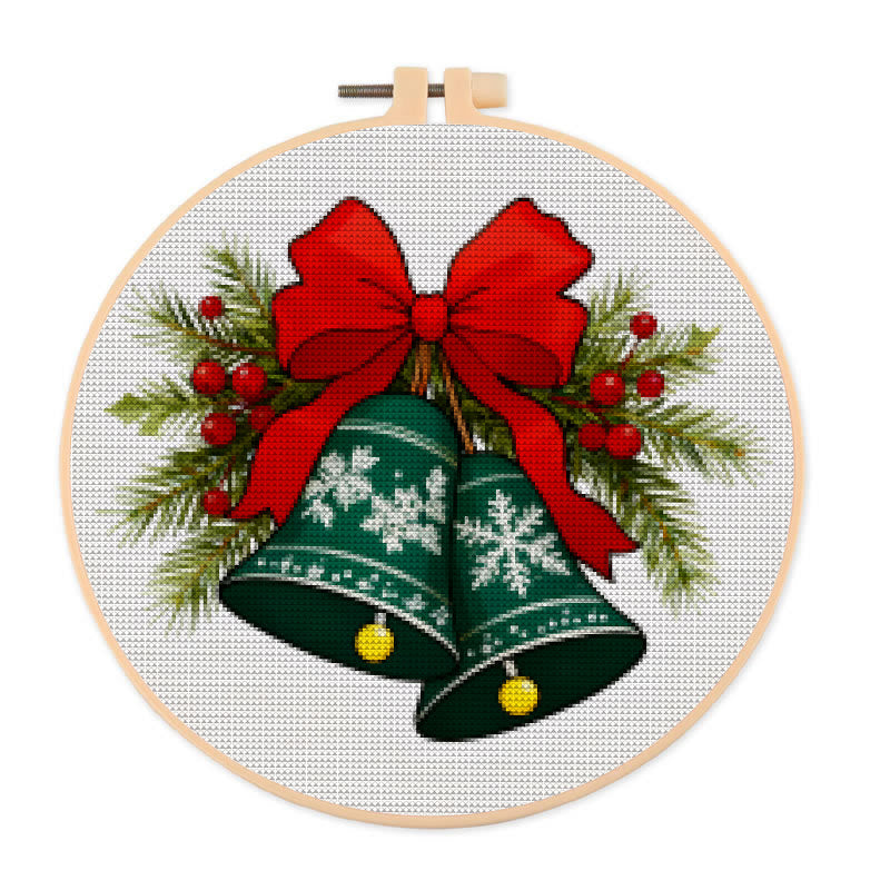 Cross Stitch Kit - Christmas Bell | Christmas Tree Ornament | Diy Hoop Art - 20×20cm - image 0