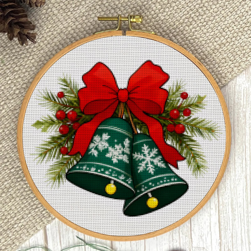Cross Stitch Kit - Christmas Bell | Christmas Tree Ornament | Diy Hoop Art - image 1