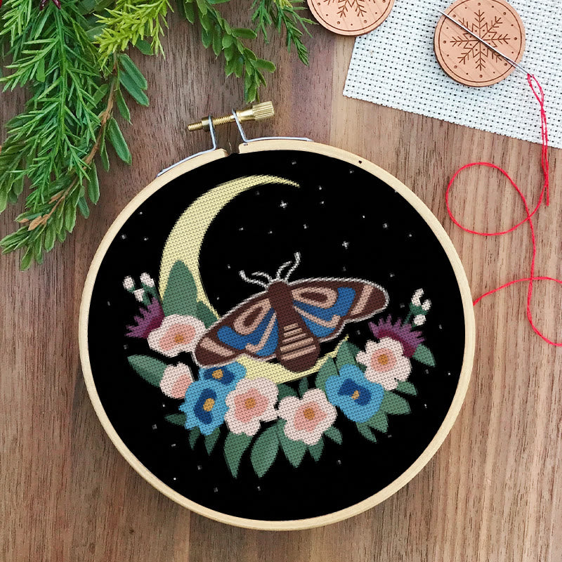 Cross Stitch Kit - Moonlight Moth | Creative Insect Artwork | Perfect For Room Decor - image 1