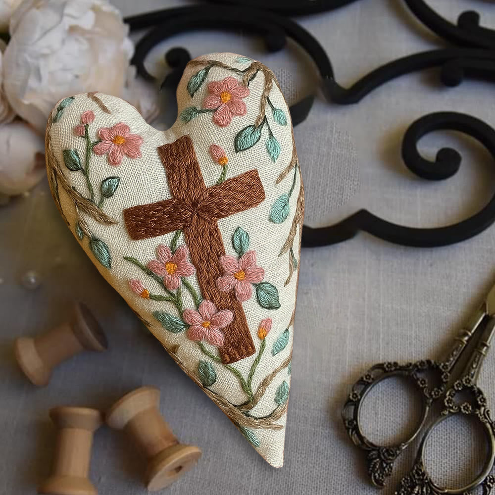 Rubbyoo Heart Embroidery Kit - Christian Cross | Religious Ornament | Diy Hanging Craft - image 4