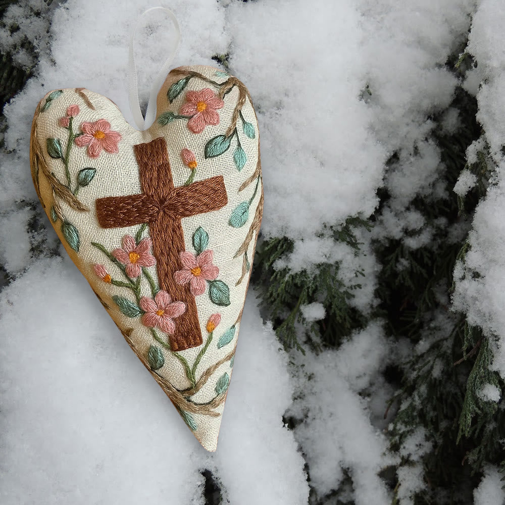 Rubbyoo Heart Embroidery Kit - Christian Cross | Religious Ornament | Diy Hanging Craft - image 5