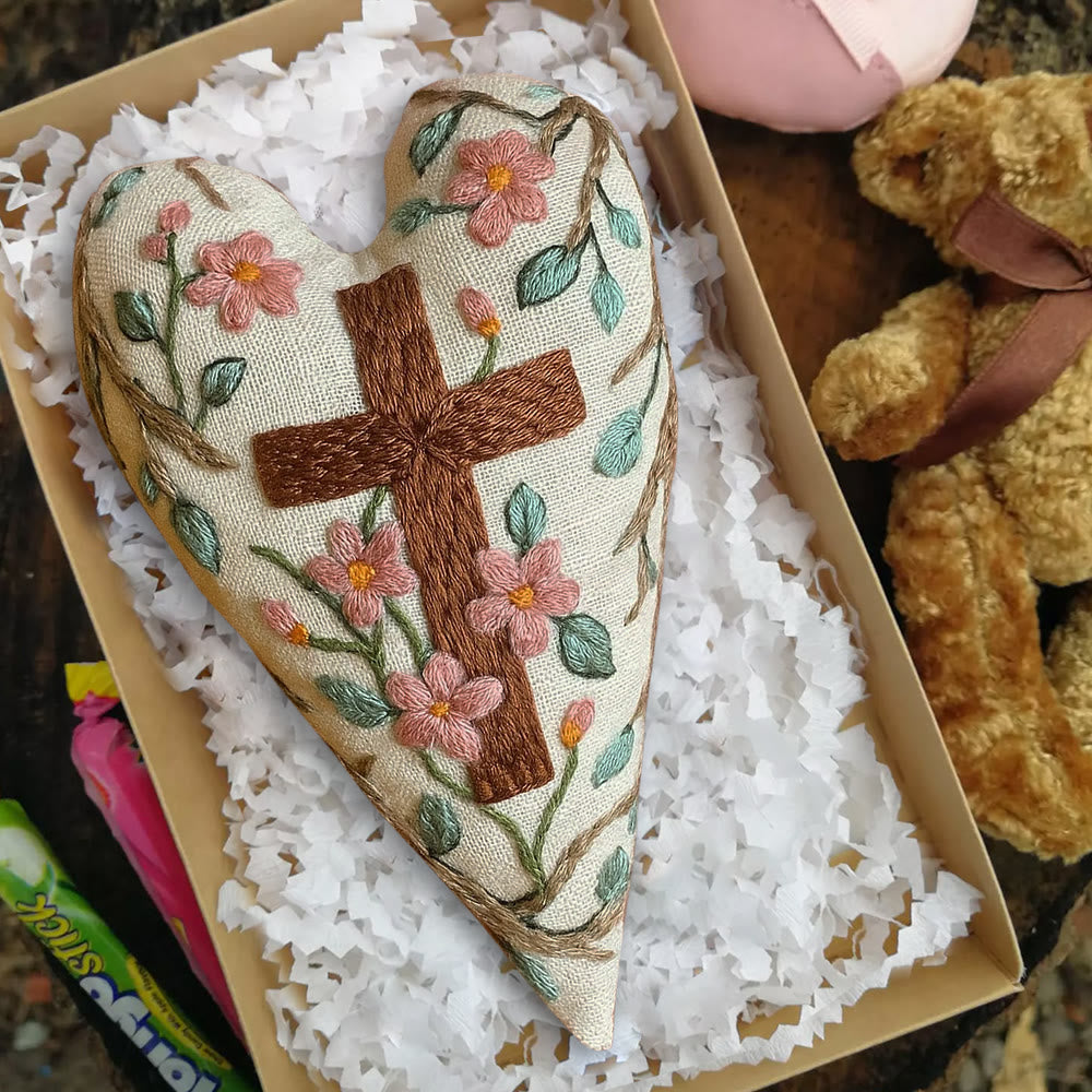 Rubbyoo Heart Embroidery Kit - Christian Cross | Religious Ornament | Diy Hanging Craft - image 8