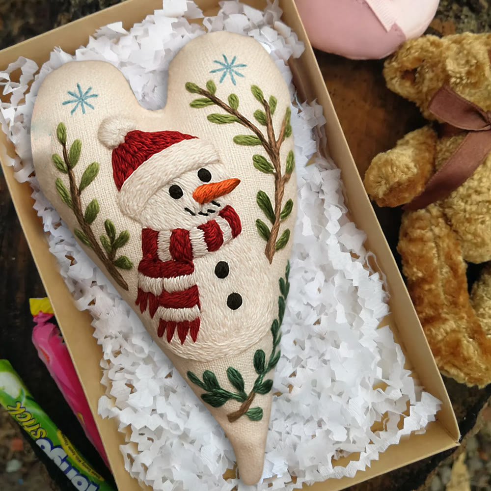 Rubbyoo Heart Embroidery Kit - Red-scarfed Snowman | Winter Decoration | Home Hanging Craft - image 5