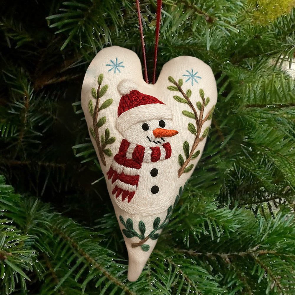 Rubbyoo Heart Embroidery Kit - Red-scarfed Snowman | Winter Decoration | Home Hanging Craft - image 0