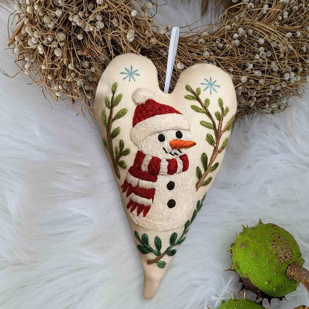 Rubbyoo Heart Embroidery Kit - Red-scarfed Snowman | Winter Decoration | Home Hanging Craft - image 3