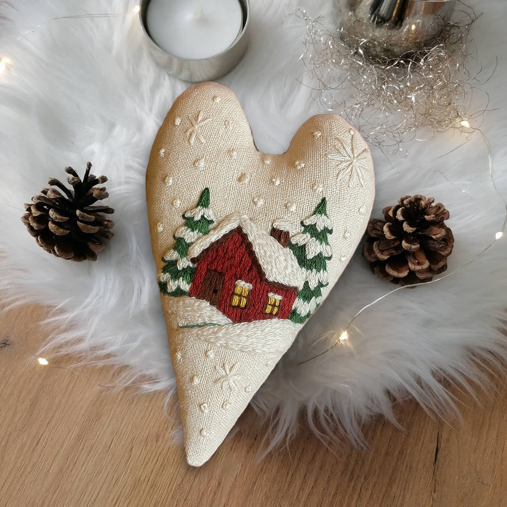 Rubbyoo Heart Embroidery Kit - Winter Red House | Home Decoration | Nice Gift For Friend - image 1