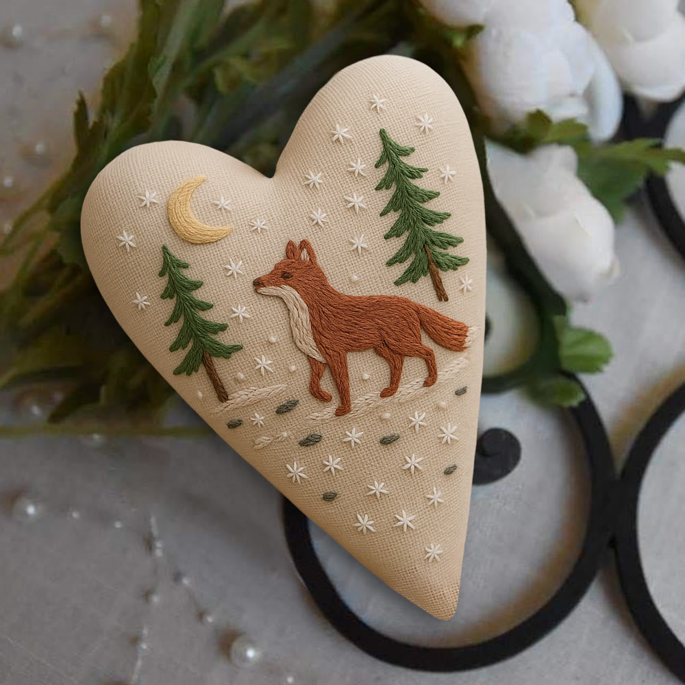 Rubbyoo Heart Embroidery Kit - Moonlit Fox | Winter Home Accent | Unique Gift Of Wildlife - image 2