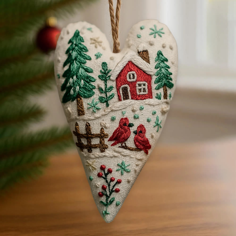 Rubbyoo Heart Embroidery Kit - Winter Cottage With Cardinals | Christmas Decor | Charming Diy Gift - image 0