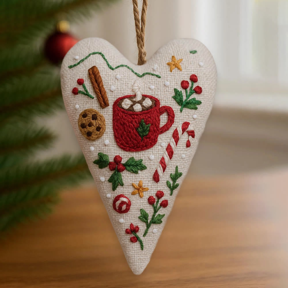Rubbyoo Heart Embroidery Kit - Christmas Hot Cocoa | Festive Diy Craft | Warm Home Hanging - image 0