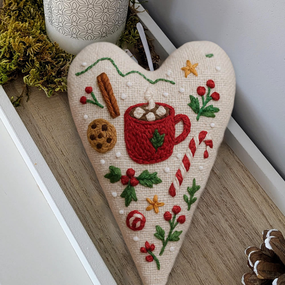Rubbyoo Heart Embroidery Kit - Christmas Hot Cocoa | Festive Diy Craft | Warm Home Hanging - image 2