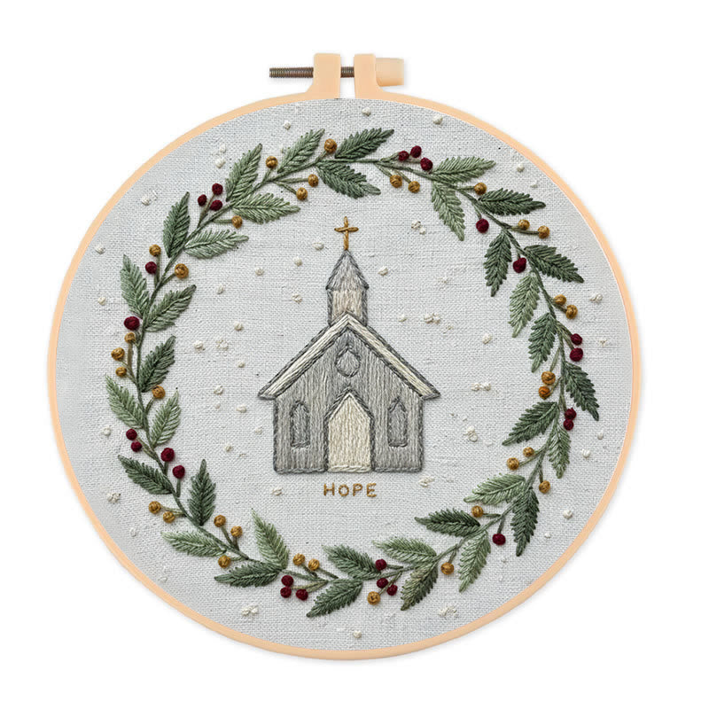Rubbyoo Embroidery Kit -  Rustic Church | Christian Home Decor | Christmas Handmade Stitchwork  - 20*20cm - image 0