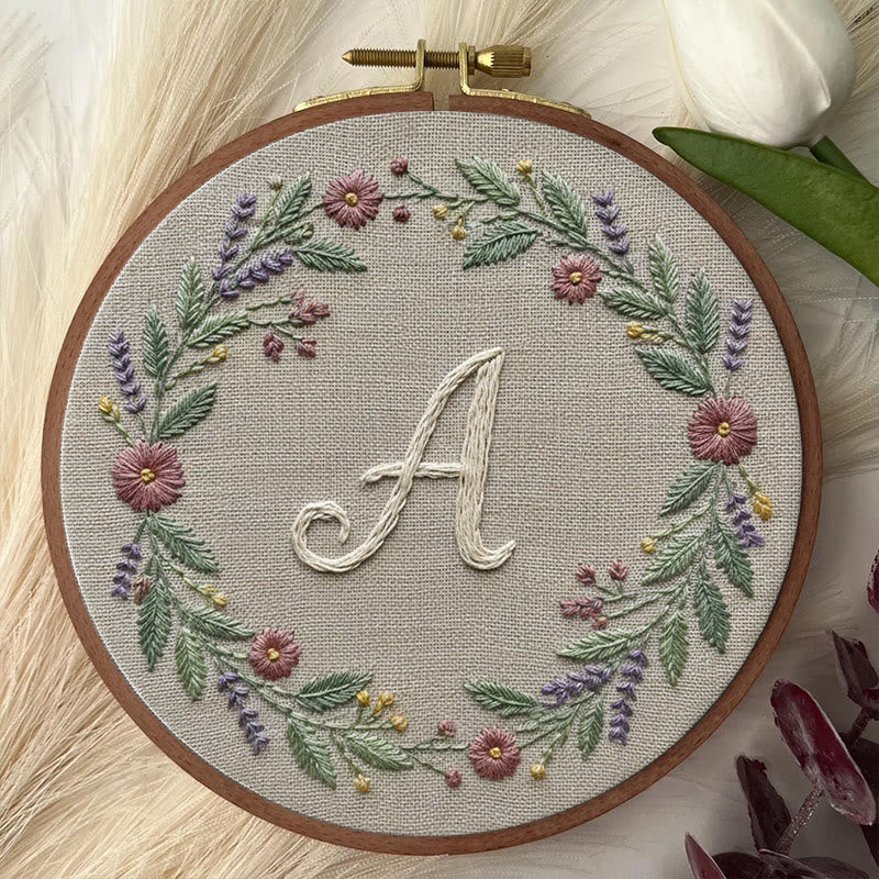 Rubbyoo Embroidery Kit - Alphabet Floral Wreath | 26 Letter Handmade Craft | Diy Wall Hanging Decoration - image 4