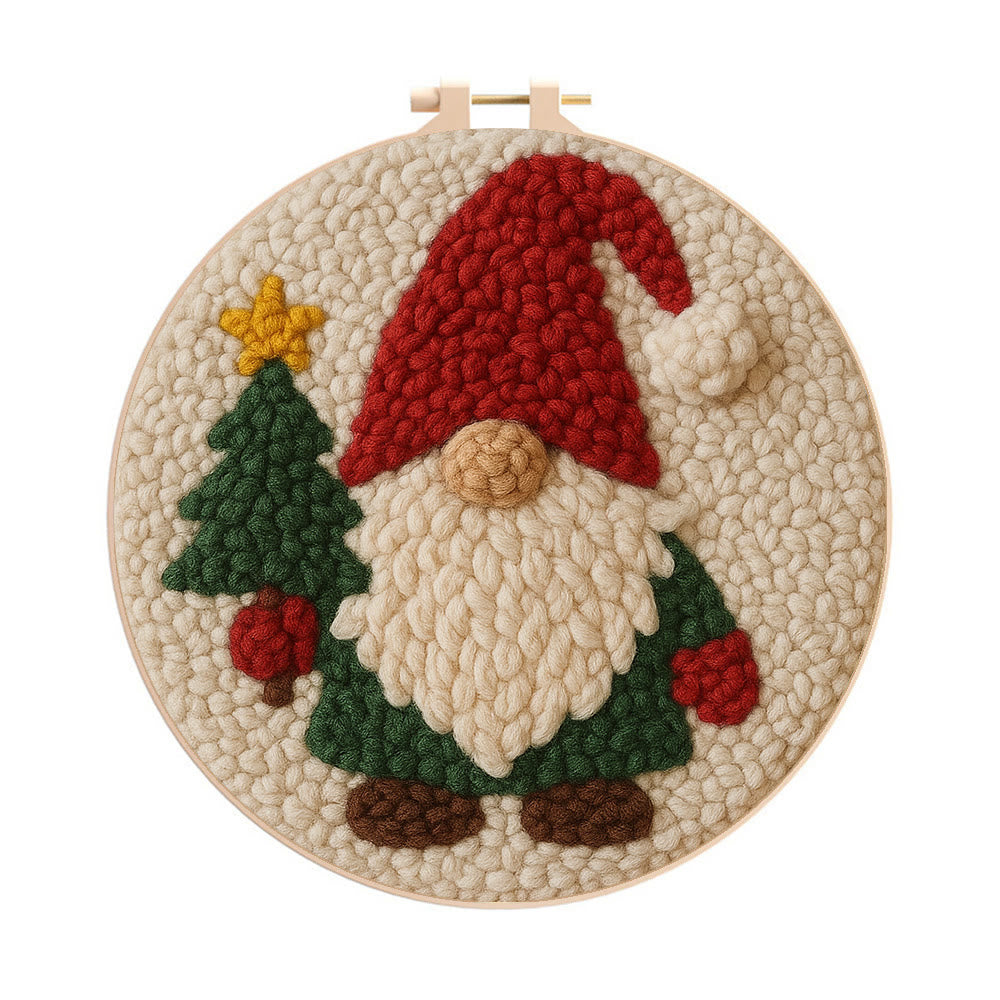 Christmas Gnome Punch Needle Kit - Diy Christmas Decoration | Cozy Handmade Wall | Art For Holiday - 8 inch Hoop Kit - image 0