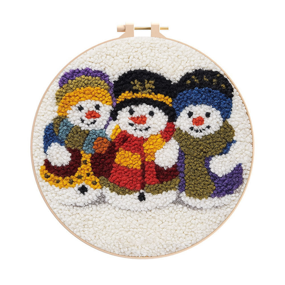 Snowman Trio Punch Needle Kit - Diy Christmas Craft | Charming Handmade Holiday Wall Decor - 8 inch Hoop Kit - image 0