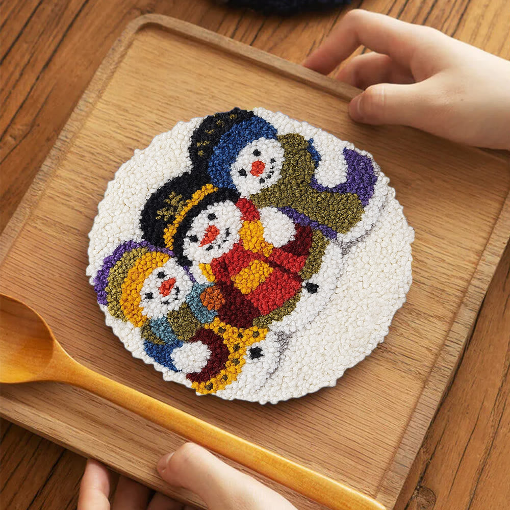 Snowman Trio Punch Needle Kit - Diy Christmas Craft | Charming Handmade Holiday Wall Decor - 5 inch Coaster Kit - image 11