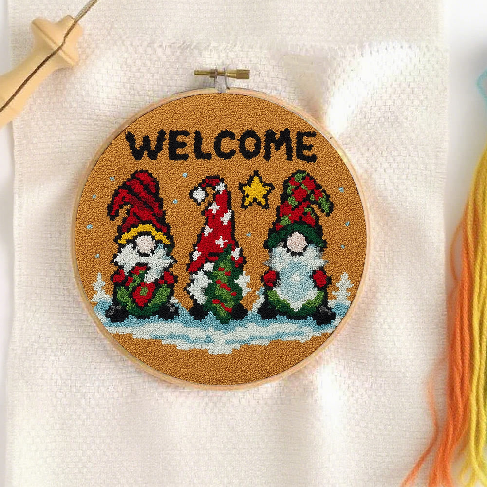 Christmas Gnome Welcome Punch Needle Kit - Holiday Craft | Festive Handmade Wall Decor - image 1