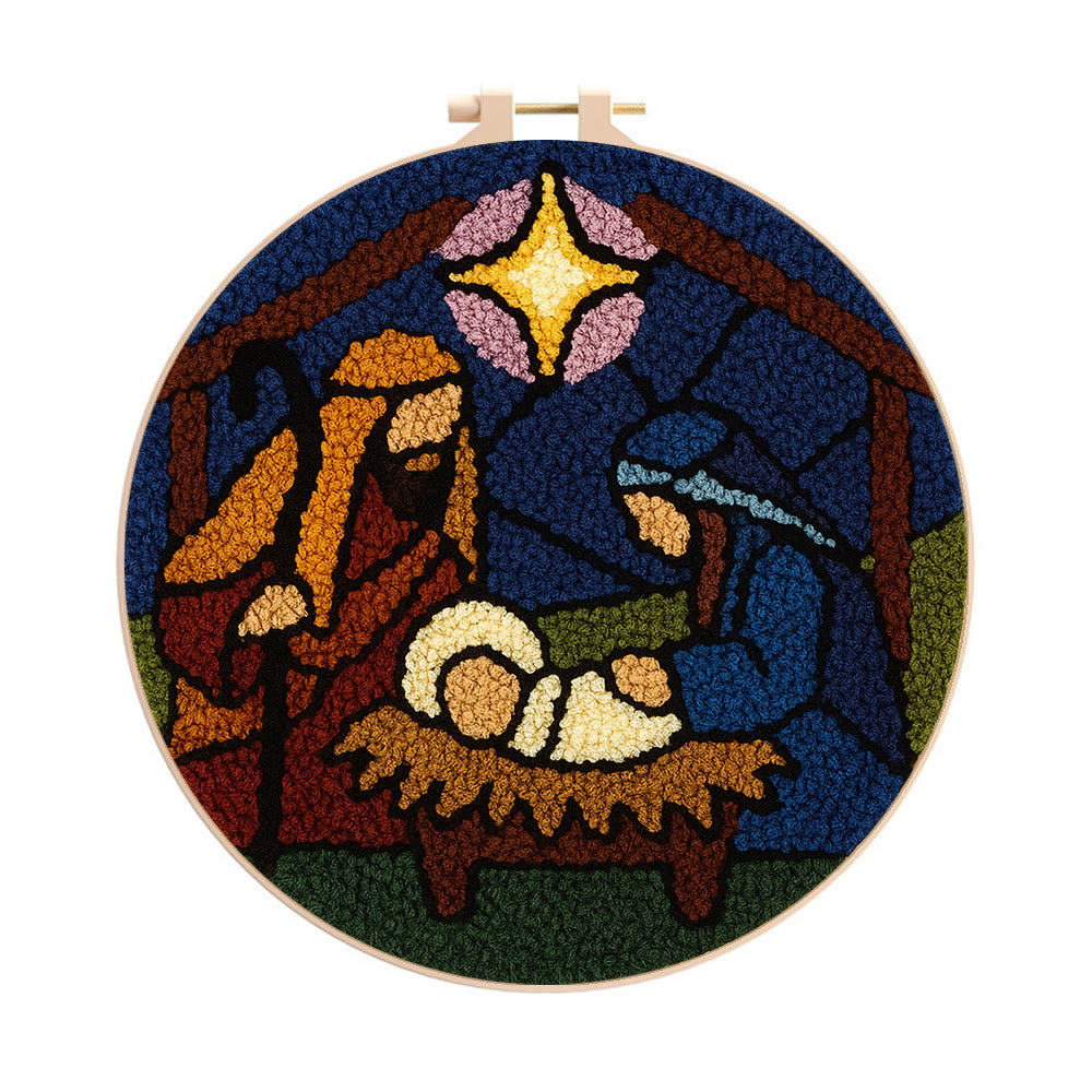 Nativity Scene Punch Needle Kit - Religious Craft | Handmade Decor For Religious Celebrations - 8 inch Hoop Kit - image 0