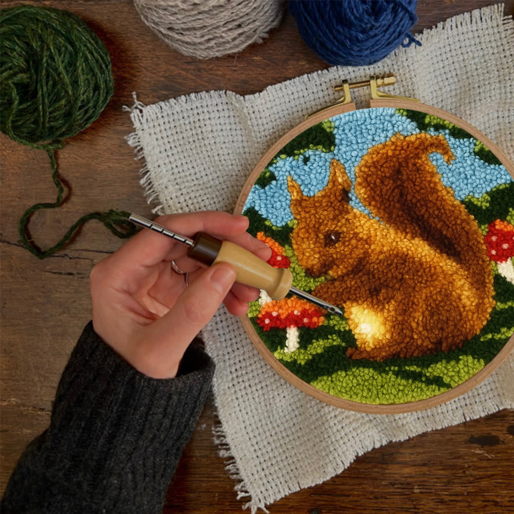 Squirrel Mushroom Punch Needle Kit - Nature Craft | Ideal for Home Decor - image 10