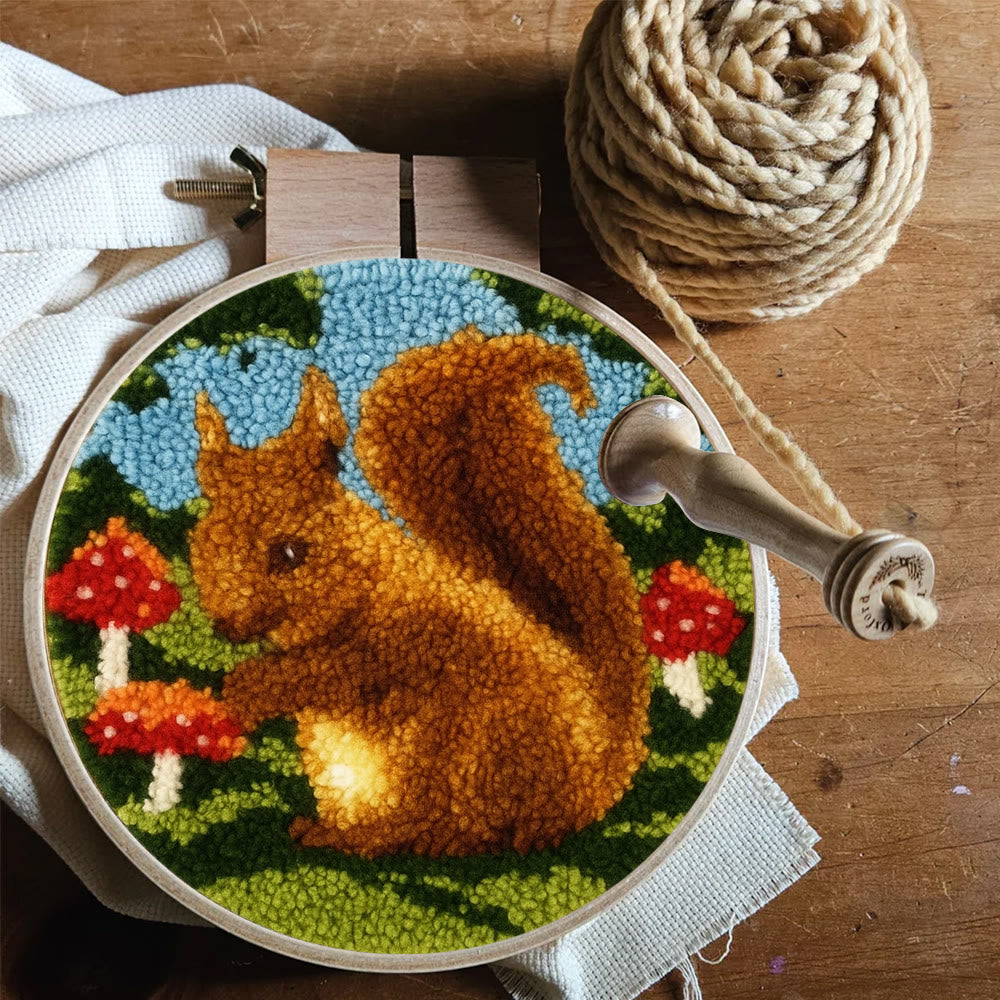 Squirrel Mushroom Punch Needle Kit - Nature Craft | Ideal for Home Decor - image 6