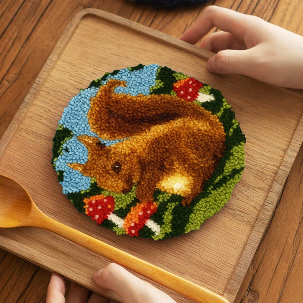 Squirrel Mushroom Punch Needle Kit - Nature Craft | Ideal for Home Decor - 5 inch Coaster Kit - image 11