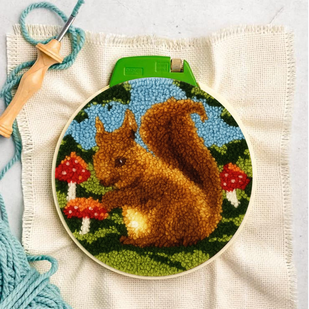 Squirrel Mushroom Punch Needle Kit - Nature Craft | Ideal for Home Decor - image 2
