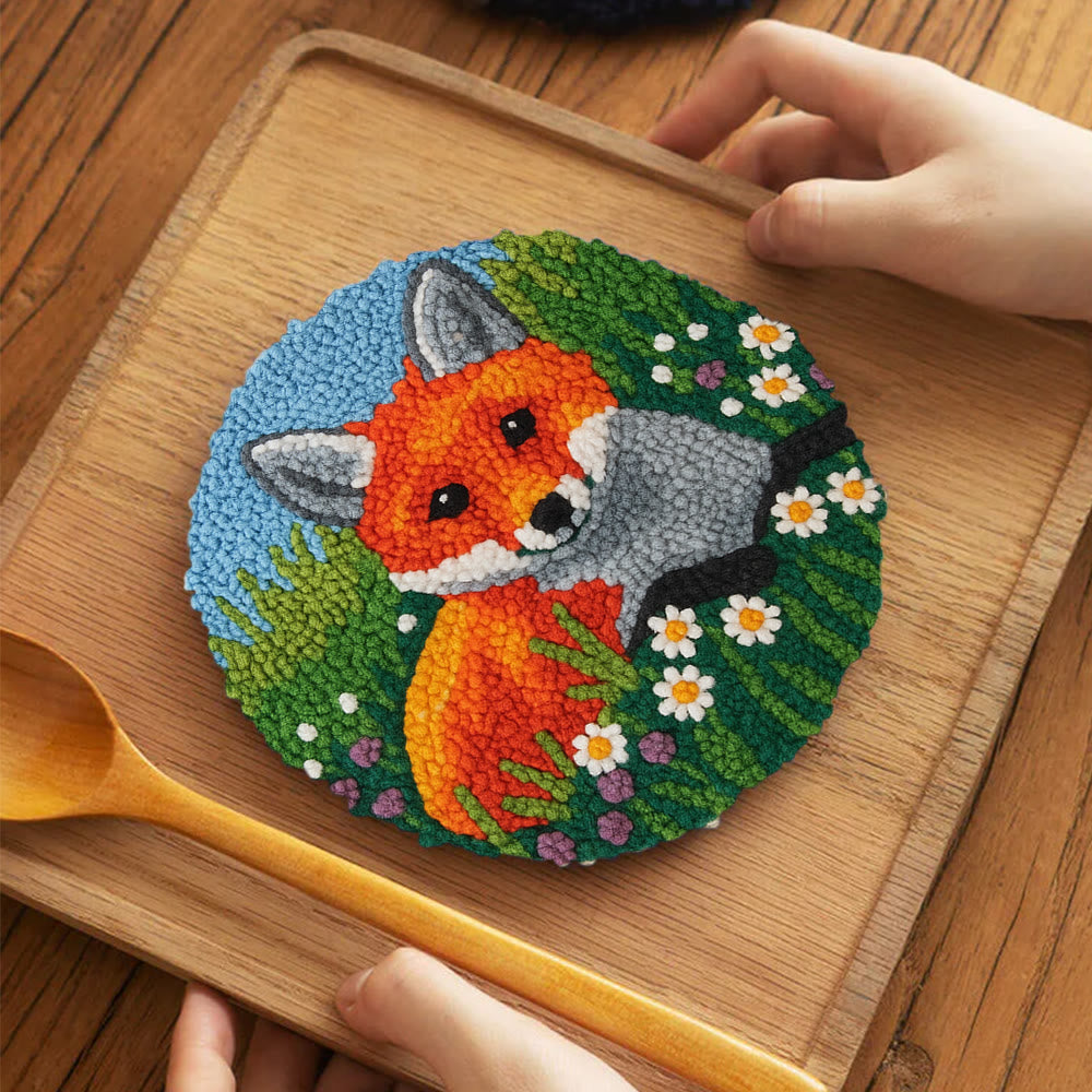 Fox In Meadow Punch Needle Kit - Nature Craft | Perfect For Craft Enthusiasts - 5 inch Coaster Kit - image 11
