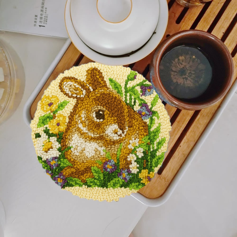 Bunny In Floral Meadow Punch Needle Kit - Handstitched Creation | Exquisite Hanging Ornament - image 1