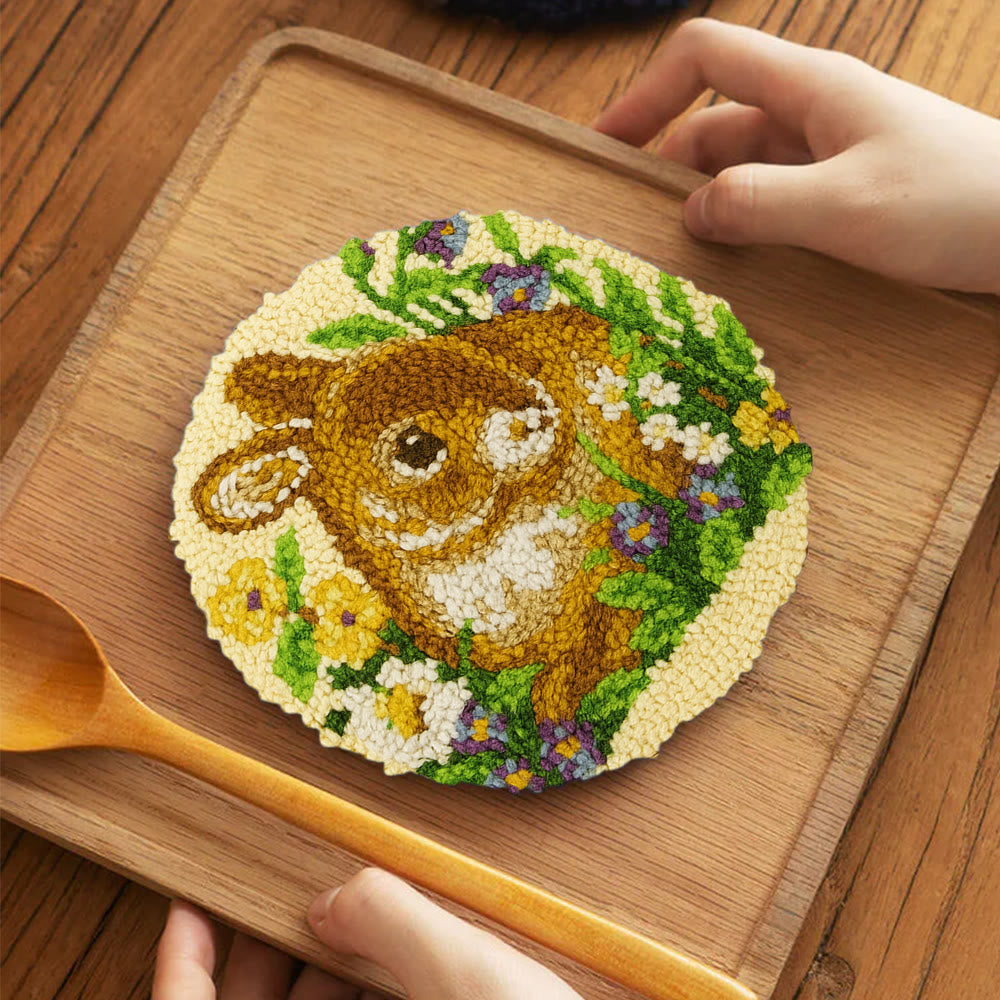 Bunny In Floral Meadow Punch Needle Kit - Handstitched Creation | Exquisite Hanging Ornament - 5 inch Coaster Kit - image 12