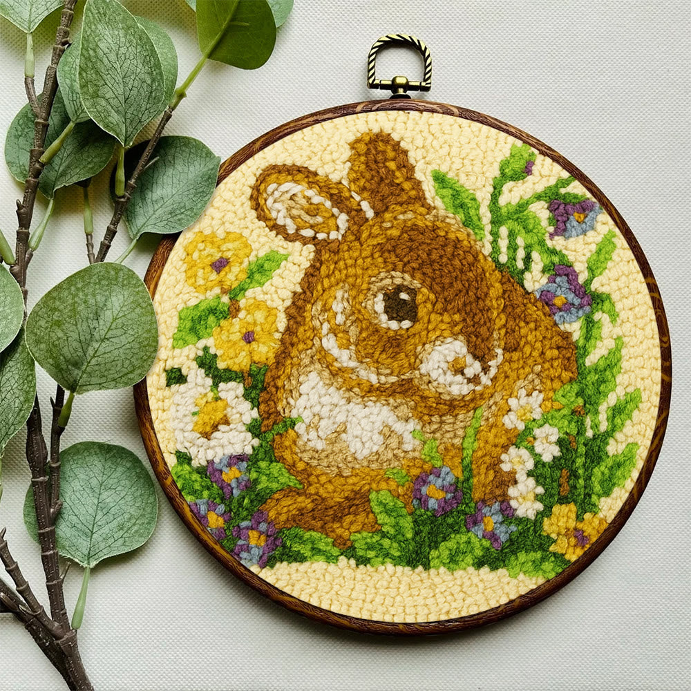 Bunny In Floral Meadow Punch Needle Kit - Handstitched Creation | Exquisite Hanging Ornament - image 4