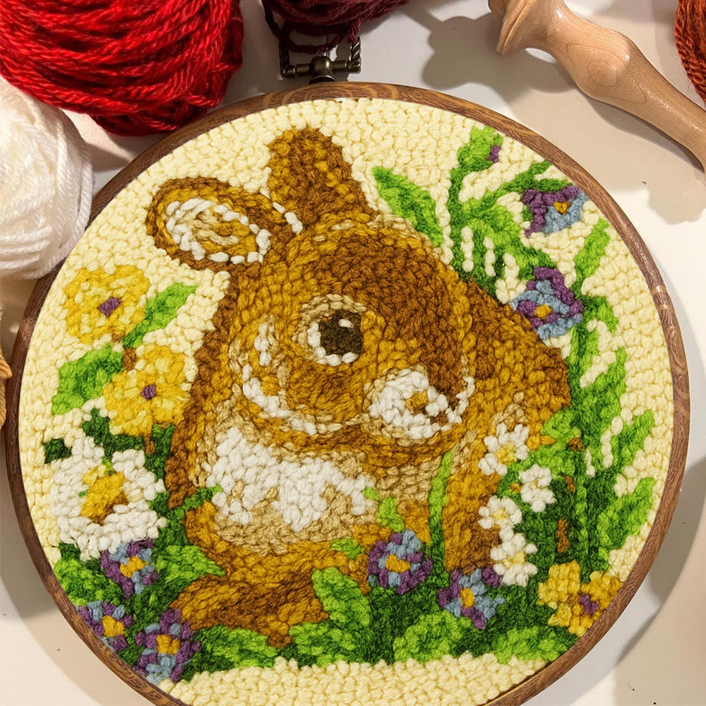 Bunny In Floral Meadow Punch Needle Kit - Handstitched Creation | Exquisite Hanging Ornament - image 11