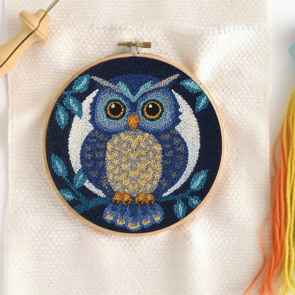 Blue Owl Punch Needle Kit - Handmade Craft | Detailed Outlines  - image 1