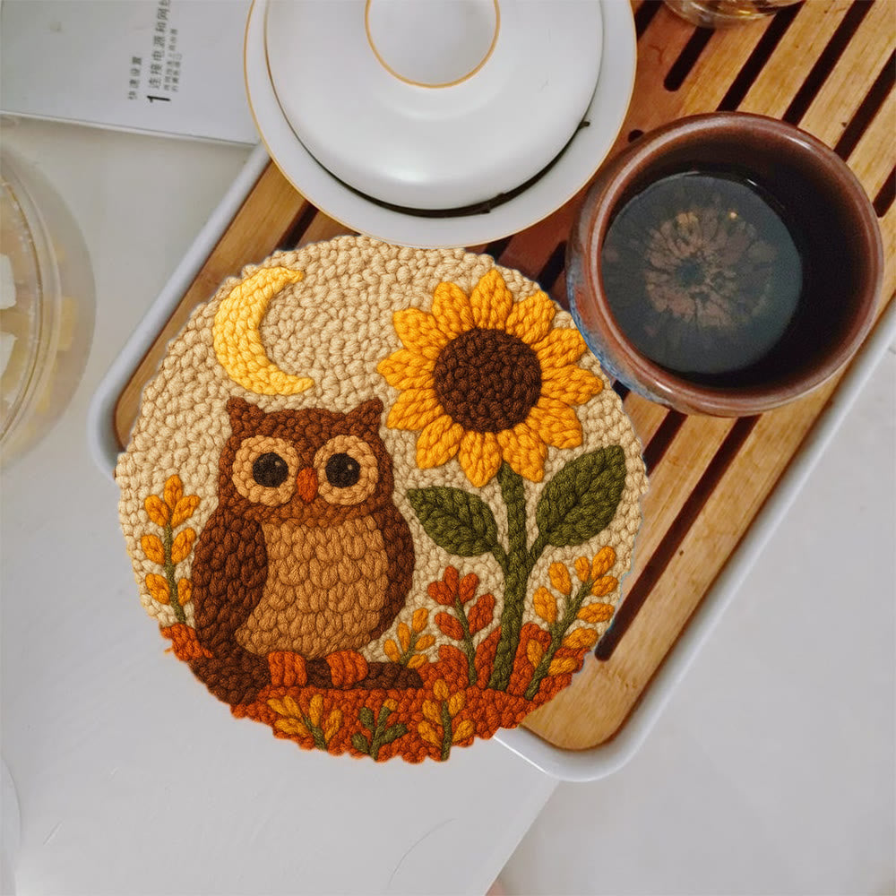 Autumn Owl Sunflower Punch Needle Kit - Gift For Diy Enthusiasts | Cozy Home Decor  - image 1