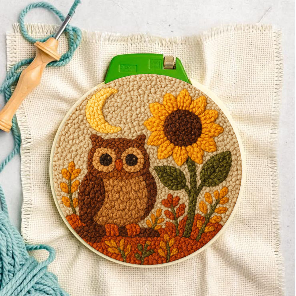 Autumn Owl Sunflower Punch Needle Kit - Gift For Diy Enthusiasts | Cozy Home Decor  - image 3