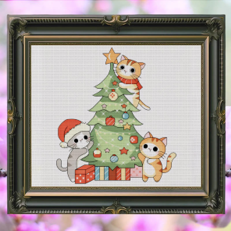Cross Stitch Kit - Kitten Christmas Tree | Adorable Handmade Art | Unique Wall Hanging Ornament - image 4