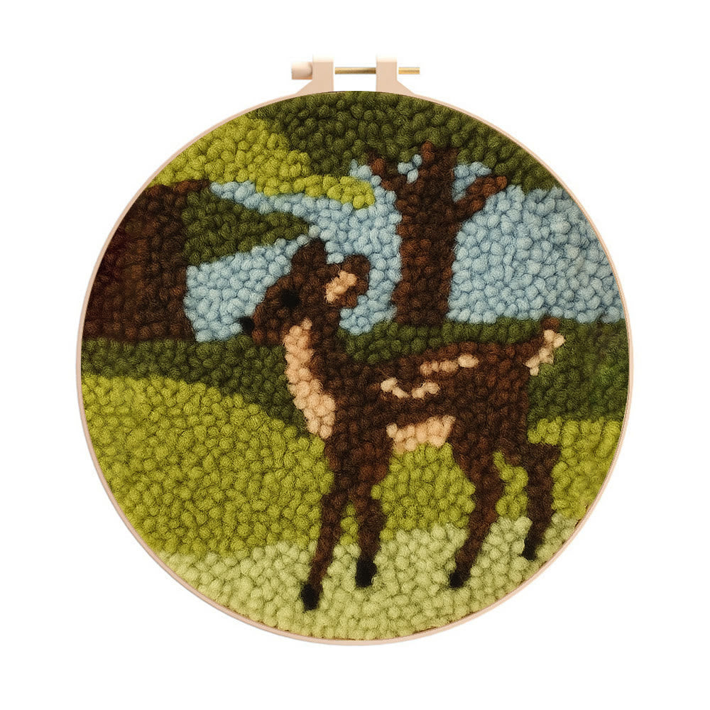 Forest Fawn Punch Needle Kit - Artisan-crafted Creation | Nature-inspired Lover's Pick - 8 inch Hoop Kit - image 0