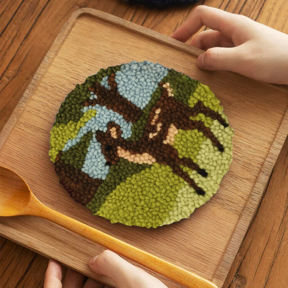 Forest Fawn Punch Needle Kit - Artisan-crafted Creation | Nature-inspired Lover's Pick - 5 inch Coaster Kit - image 3