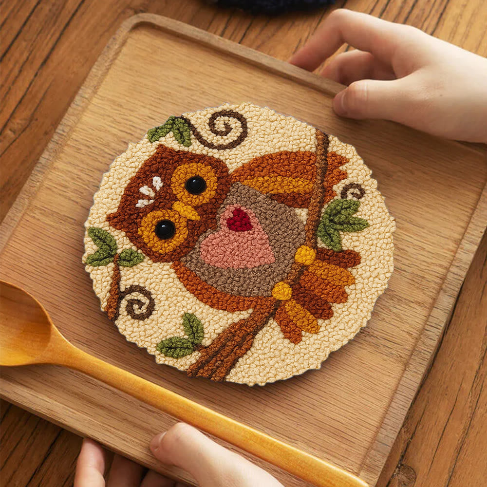 Heart Owl Punch Needle Kit - Diy Beginner | Whimsical Home Handmade - 5 inch Coaster Kit - image 5