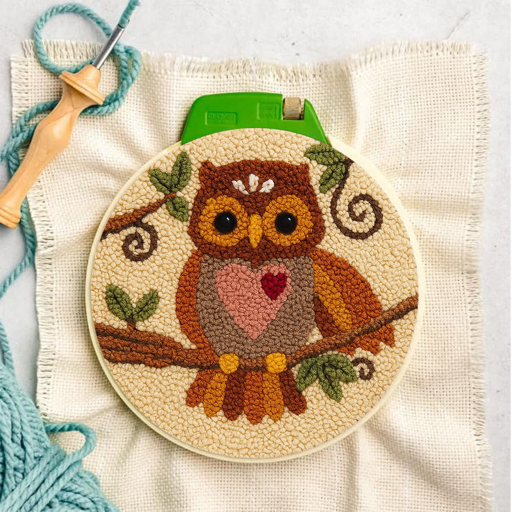 Heart Owl Punch Needle Kit - Diy Beginner | Whimsical Home Handmade - image 1
