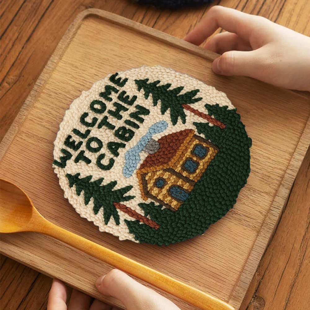 Cabin Welcome Punch Needle Kit - Handcrafted Art | Rustic-themed Home Accent - 5 inch Coaster Kit - image 5