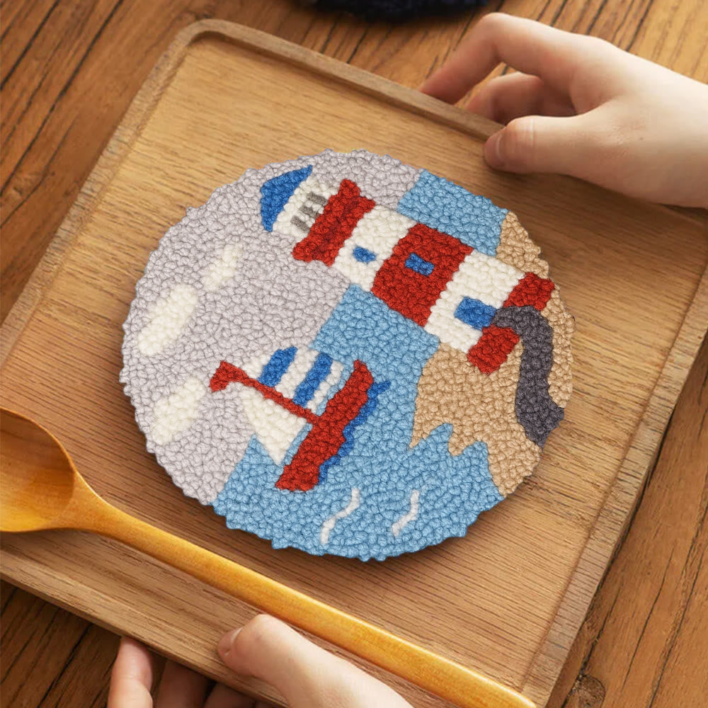 Seaside Lighthouse Punch Needle Kit - Handcrafted Art | Vibrant Handcraft Treasure - 5 inch Coaster Kit - image 4