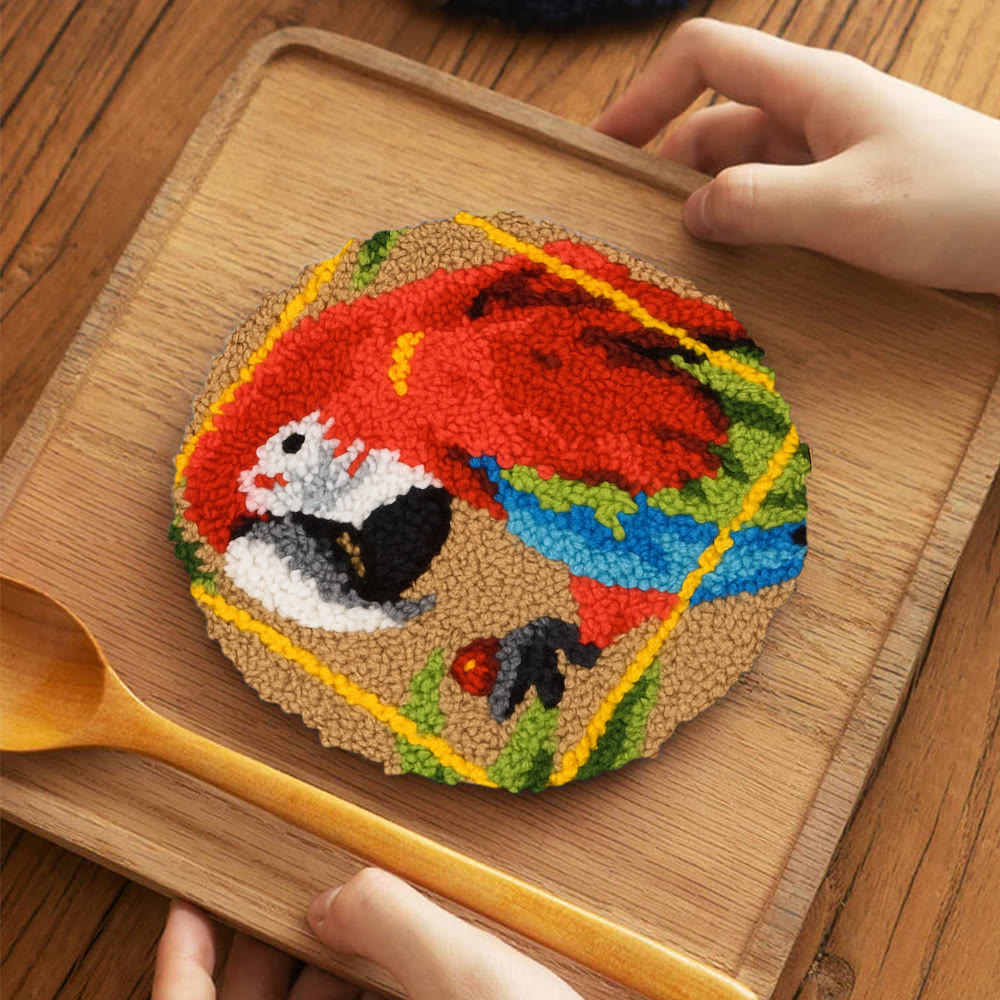 Scarlet Macaw Punch Needle Kit - Artisan-crafted Art | Tropical-themed For Diy Enthusiasts - 5 inch Coaster Kit - image 6