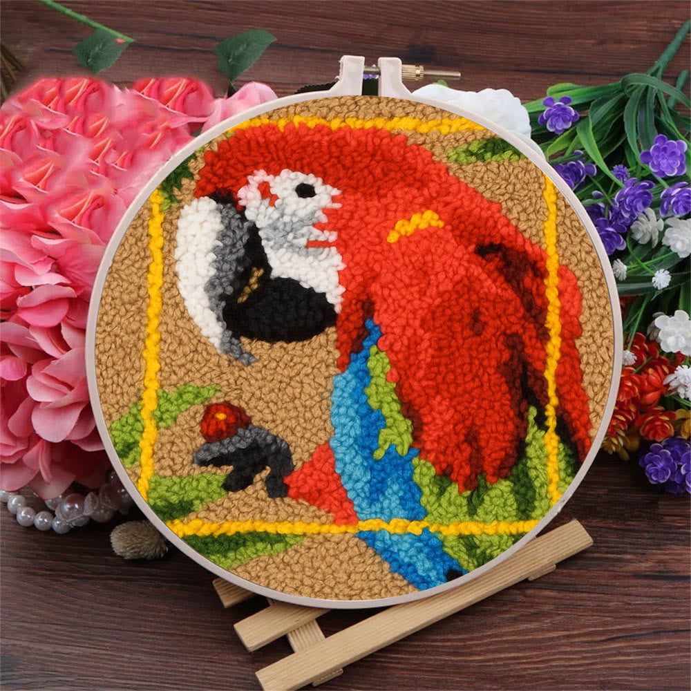 Scarlet Macaw Punch Needle Kit - Artisan-crafted Art | Tropical-themed For Diy Enthusiasts - image 1