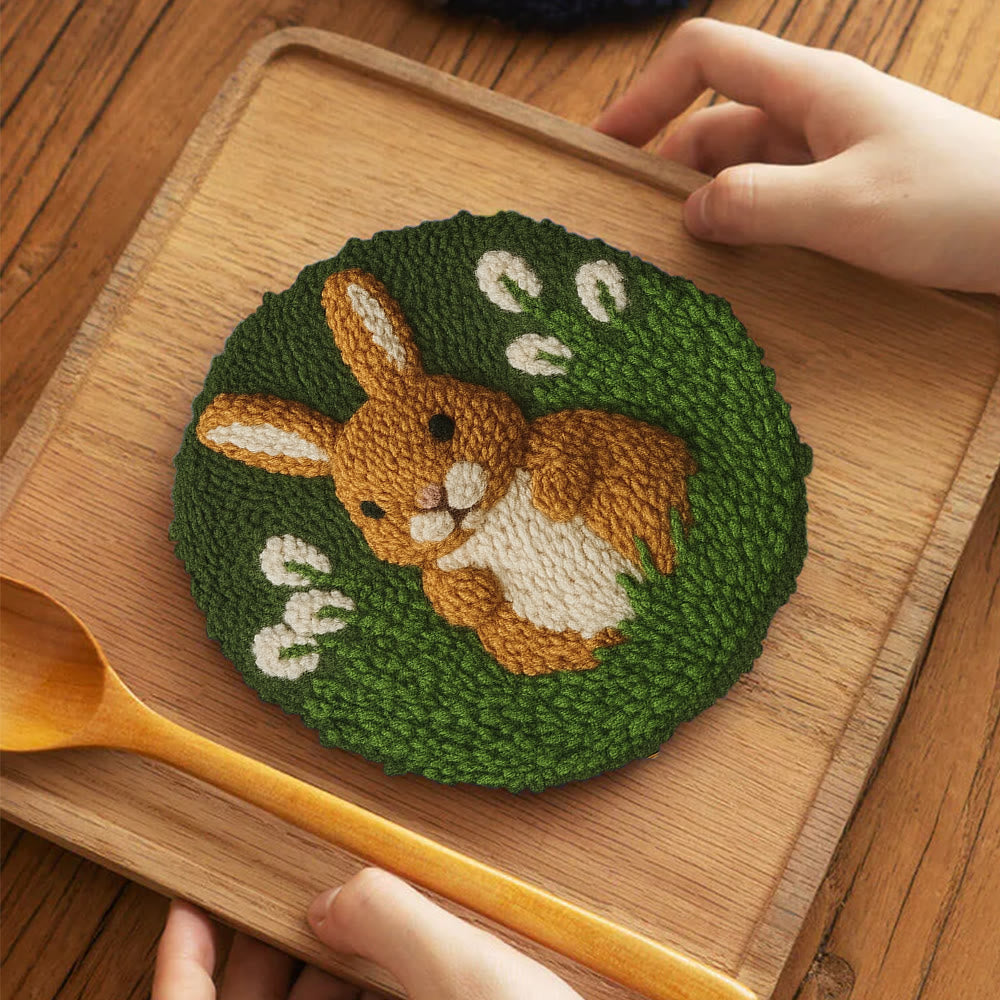 Bunny In Meadow Punch Needle Kit - Handcrafted Art | Charming Diy - 5 inch Coaster Kit - image 6