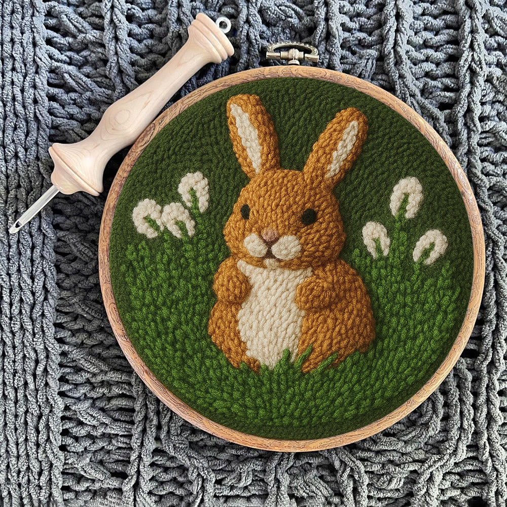 Bunny In Meadow Punch Needle Kit - Handcrafted Art | Charming Diy - image 3